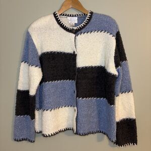 Womens' Vintage Patchwork Mohair blend Cardigan Colorblock Knit Sweater XL
